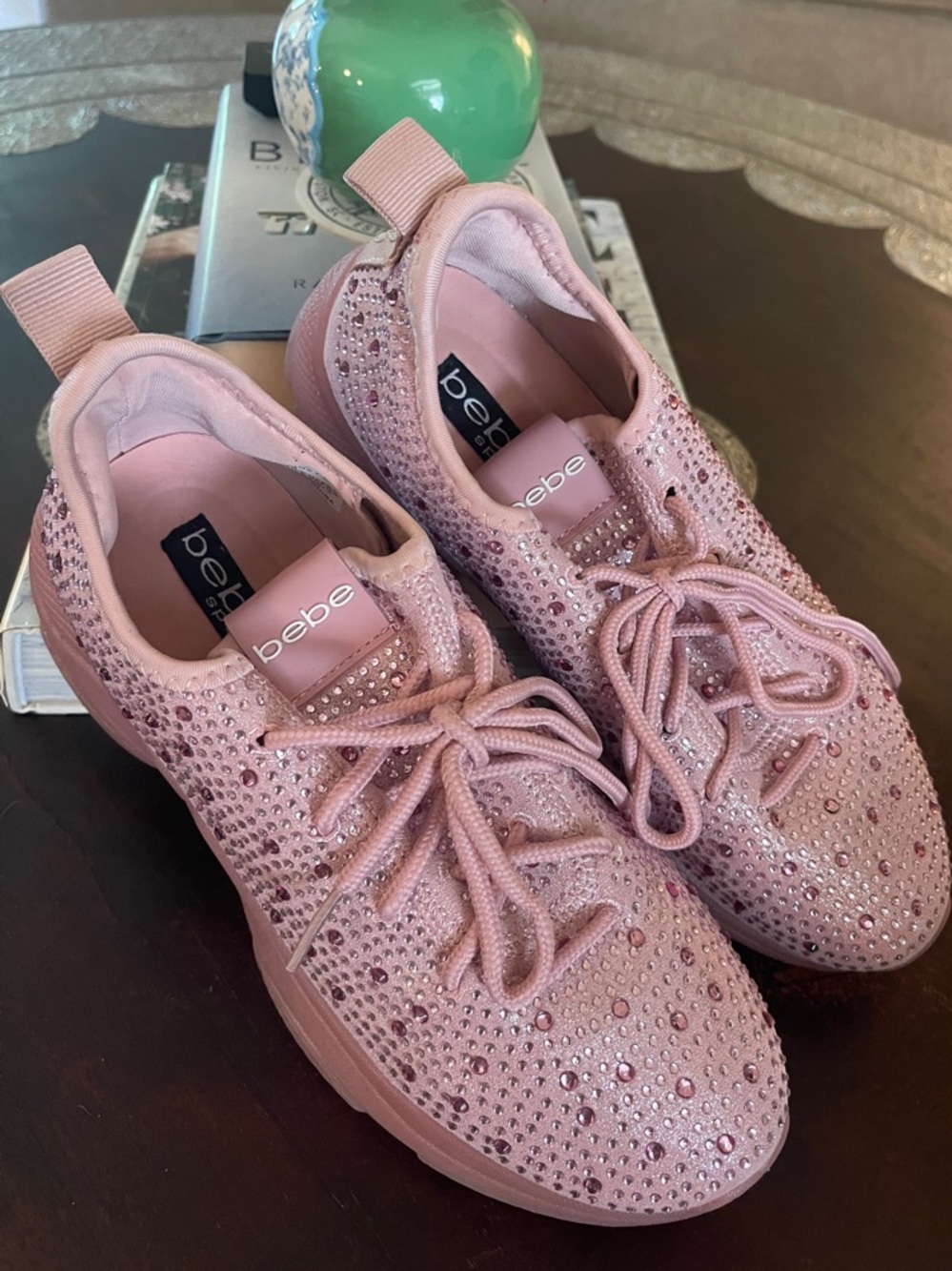 Bebe sport Pink Crystal-Embellished Slip-On Sneakers 7.5
